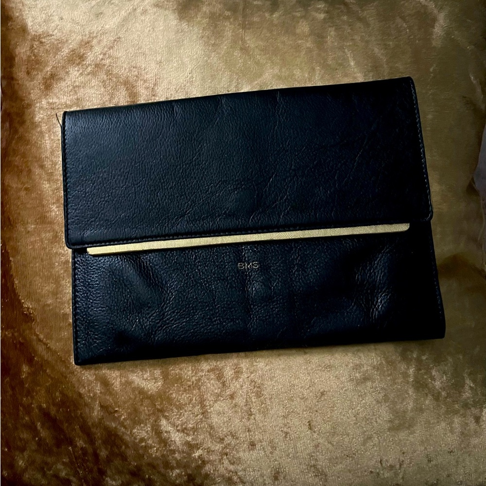 Mark & Graham Black Leather Clutch Mono BMS Photo Shoot Sample .